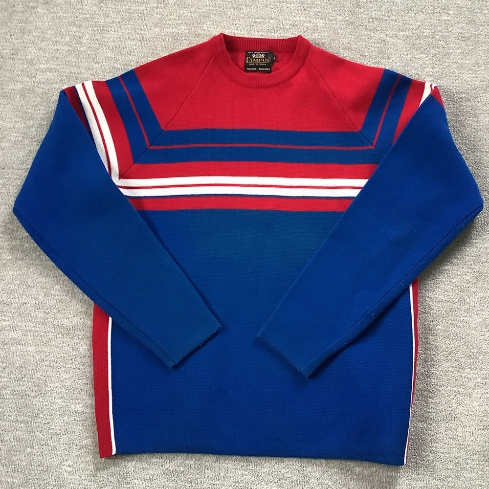 Vintage Campus Preppy Red, White and Blue Striped Crewneck Sweater Sz. L